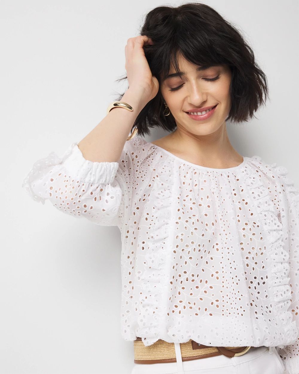m*e様  Peak × BEAUTY&YOUTH OCTA BLOUS Petite Eyelet & Ruffle Blouse | White House Black Market